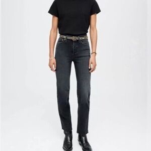 RE/DONE 70s Stove Pipe Jeans Raw Hem Washed Noir Black Buttonfly size 28